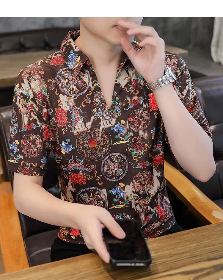 Product Introduction of summer loose casual harajuku Y2K perspective printed shirt male short sleeve fashion all-match streetwear pullover top men tee 4