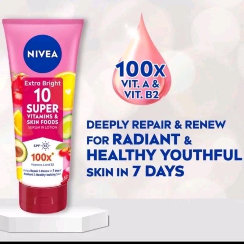 NIVEA EXTRA BRIGHT 10 SUPER VITAMINS & SKIN FOODS SERUM 180ML Semua Jenis Kulit 2
