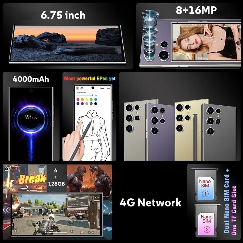 SOYES 6.75 Inch Smartphone, 128GB ROM+4GB RAM, 4G Network, Octa Core Processor, Dual SIM, 4000mAh Battery, Built-in Stylus, Digital, Camera, Portable 6