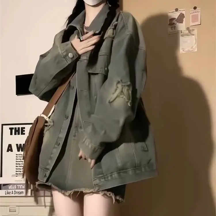 Áo Khoác Rách Denim, Phong Cách Cổ Điển Dành Cho Nữ, Đầu Xuân Và Mùa Thu, Thiết Kế Đẹp, Áo Khoác Độc Đáo, Hàng Mới Về 2024 Jacket Top 4