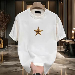 คอกลมแขนสั้นเสื้อยืดผู้ชายเทรนด์อังกฤษพิมพ์ฤดูร้อนด้านบนหลวมพร้อมขนาดเสื้อยืดผ้าฝ้ายพิมพ์เทรนด์แขนสั้น