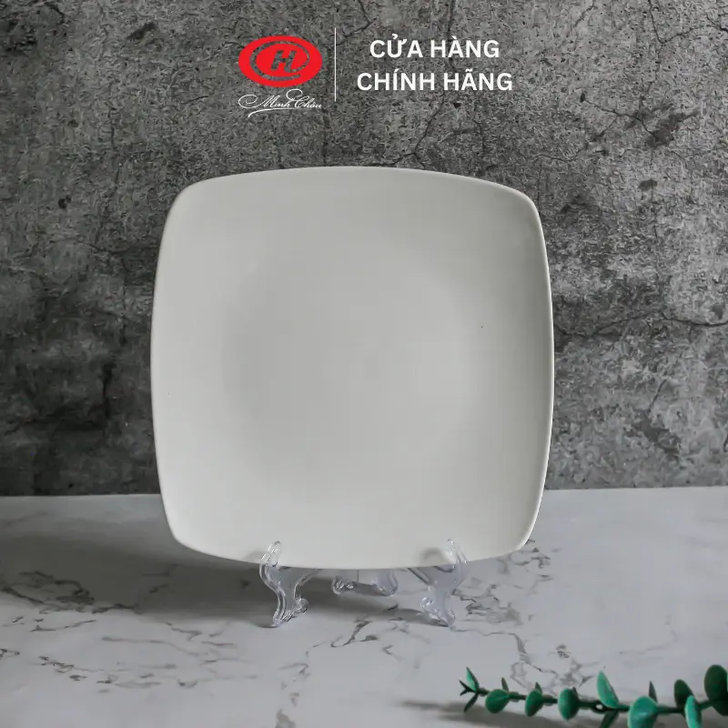Đĩa vuông Ảo Sứ Trắng Minh Châu 1