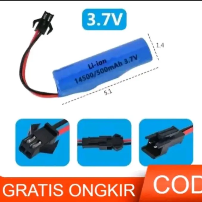 Baterai RC Type 14500/ 3,7V- 500 mah soket hitam 2 pim ( Kecil ) Remote Control
