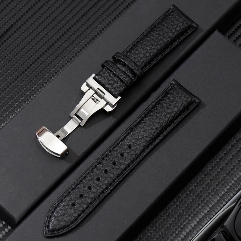  Dây đồng hồ da bê mềm họa tiết da trâu BO-29 KHÓA BƯỚM chống thấm nước 12 14 16 18  20 22mm 