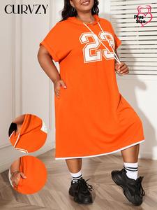 CURVZY Plus Size Autumn Aesthetic Figure Print Drawstring Long Hoodie, Casual Short Sleeve Batwing Sleeve Hooded Sweatshirt, Women's Plus Clothing for Daily Wear