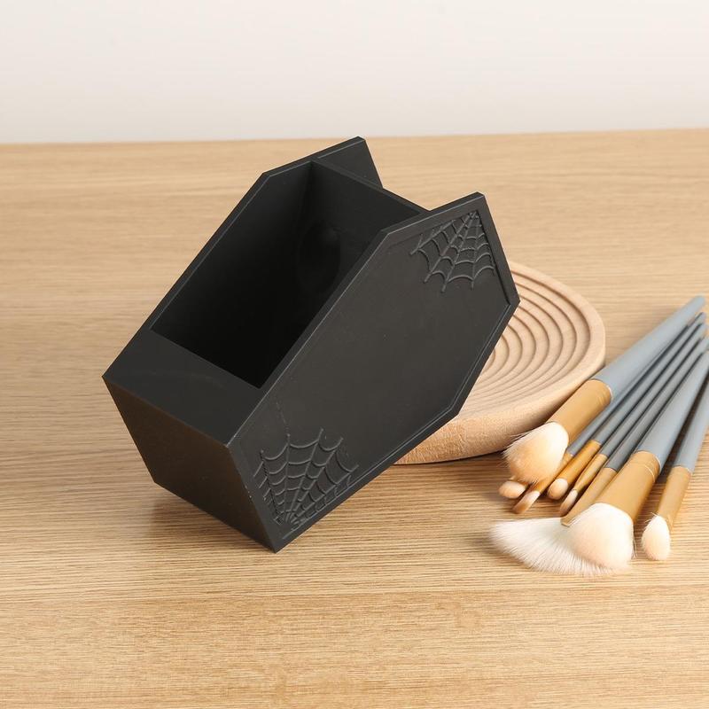Product Introduction of Halloween Themed Toothbrush Holder, 1 Count Creative Spider Web Design Toothbrush Storage Box, Desktop Makeup Brush Holder, Home Decoration Accessories 5