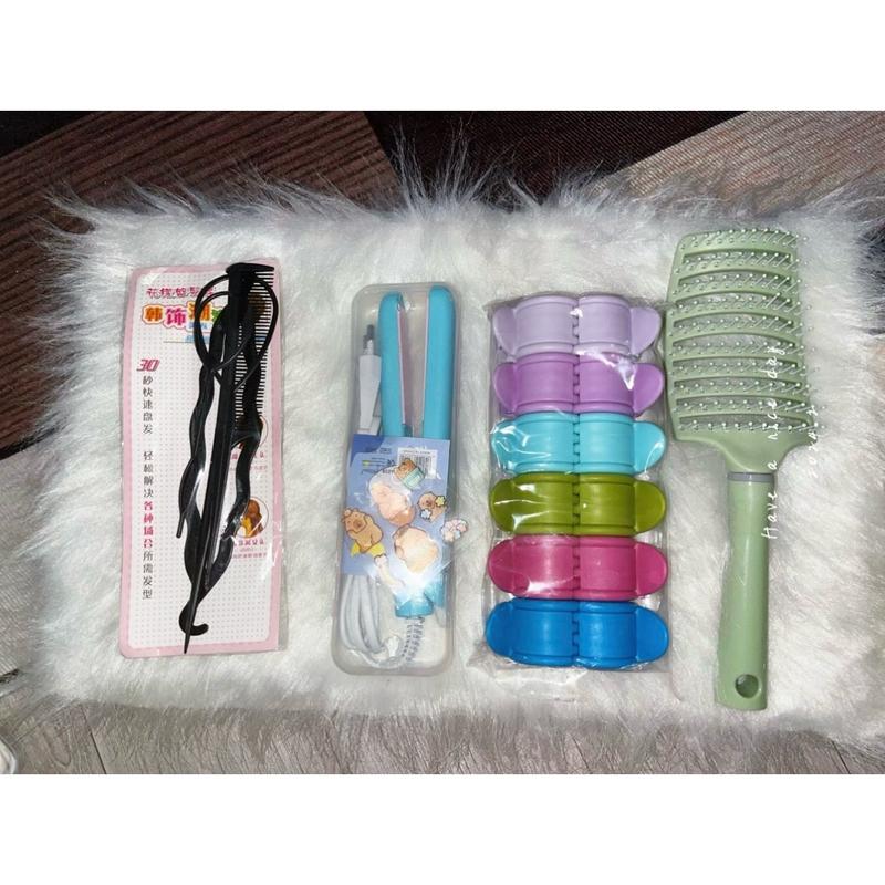 Combo 7 món tạo kiểu tóc - Máy duỗi, 4 chi tiết tạo kiểu tóc, lược bán nguyệt, lốc 12 kẹp càng cua - Nữ, Cài Tóc Women