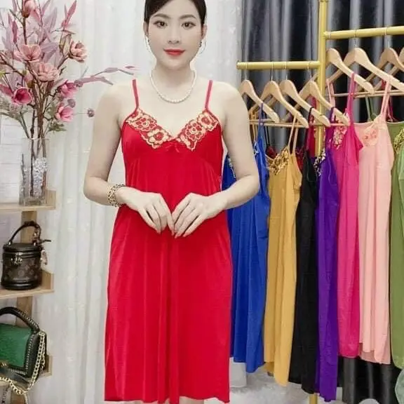 [60-75kg]Đầm ngủ thun lạnh 2 dây phối ren