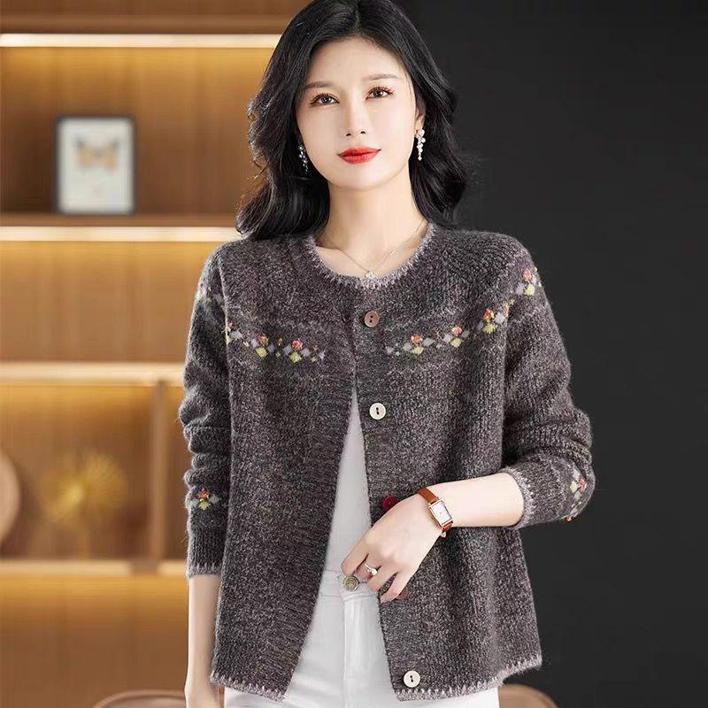 Áo Cardigan Dệt Kim Sợi Hoa Cho Mẹ, Phong Cách Mới Mùa Xuân Và Mùa Thu, Dành Cho Phụ Nữ, Dáng Rộng Vừa Vặn, Áo Khoác Len Trẻ Trung, Áo Dệt Kim Ngắn, Áo Mặc Bên Ngoài Hợp Xu hướng 4