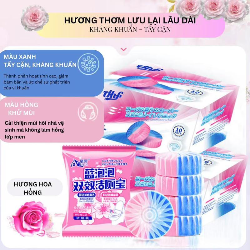 1 gói 1 viên Viên thả bồn cầu hai màu hương hoa hồng kháng khuẩn nước giặt taylong giat Làm Sạch h út vi sinh xịt mốc gel tẩy