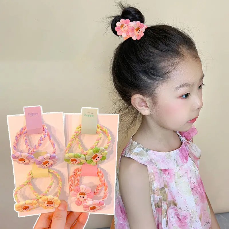 Dây Buộc Tóc Co Giãn, Bộ 2 Chiếc, Hoa Đầy Màu Sắc Đáng Yêu, Dành Cho Bé Gái, Phụ Kiện Tóc Công Chúa Cho Trẻ Em, Dây Buộc Tóc Trẻ Em, Mũ Đội Đầu Cho Bé 1
