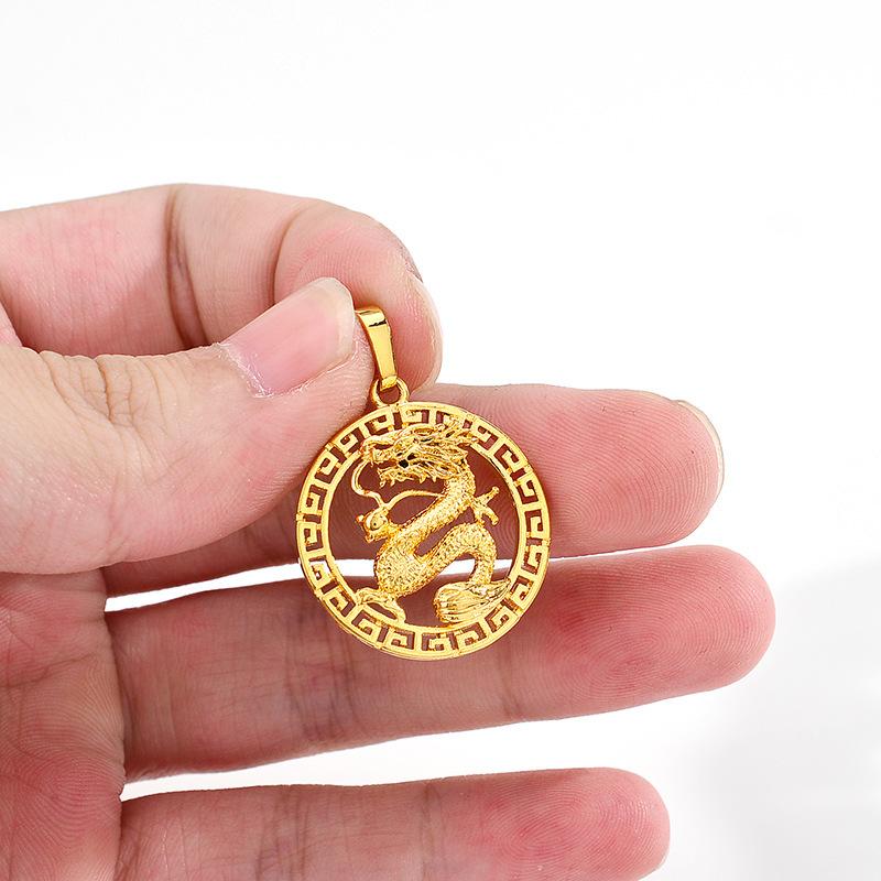 Product Introduction of Elegant 18K Gold Sand Patterned Dragon Pendant  Non-Fading Necklace for Men and Women Great Gift for Birthdays and Anniversaries 2