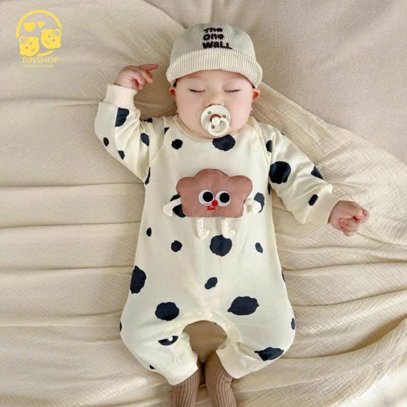 Body dài tay bé gái bé trai Hình Bò Sữa mẫu mới, Bodysuit cho bé chất Cotton mềm mịn, Quần áo trẻ sơ sinh từ 3-12kg