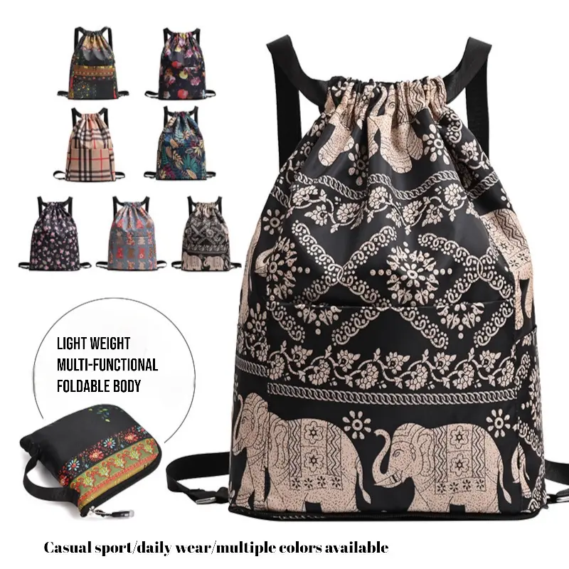 Drawstring casual backpack folderable unisex sports knapsack dry-wet separation multiple pockets for hiking travel camping