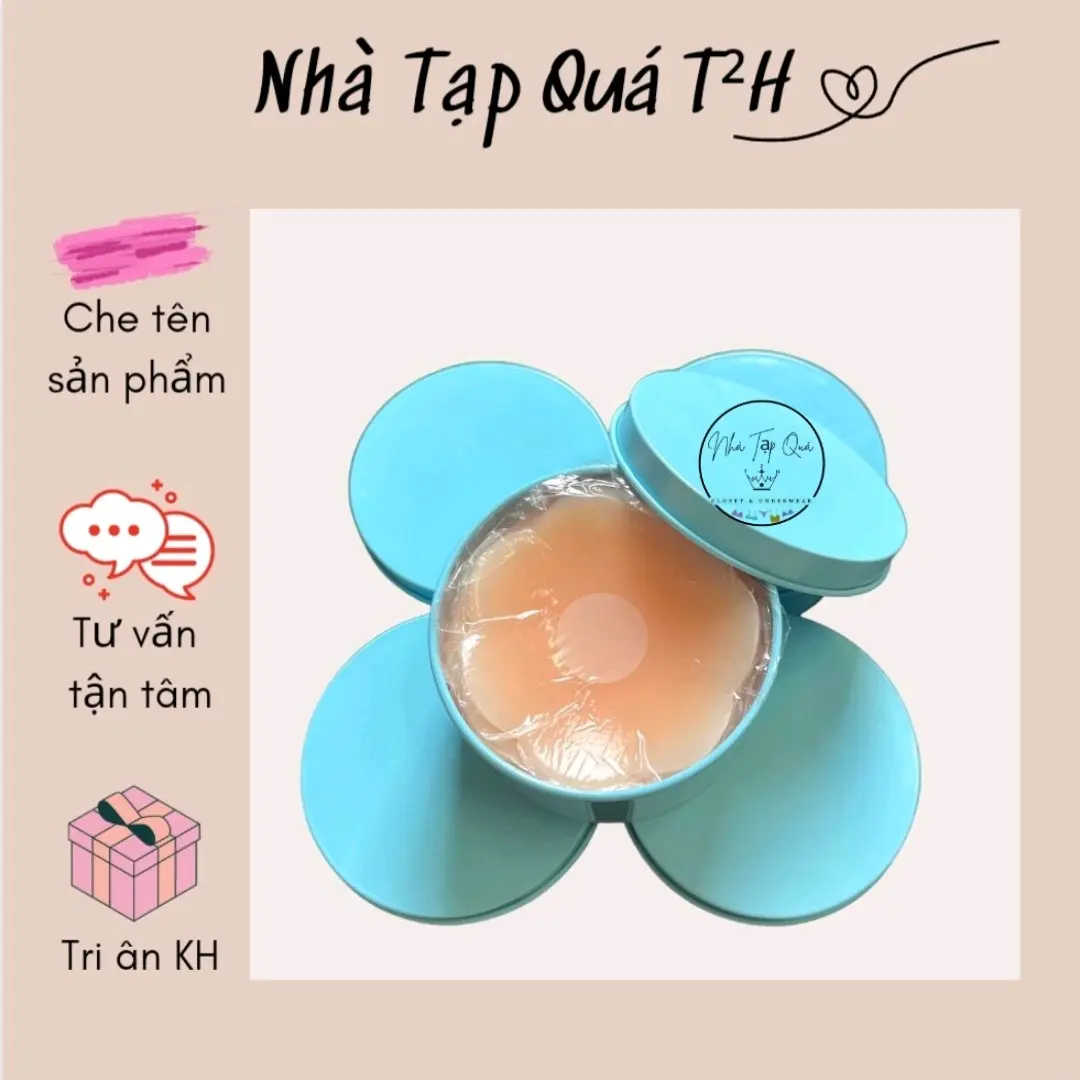 (Có che tên) Hộp xanh tròn 10 miếng dán ti silicon cao cấp siêu bám dính sử dụng được nhiều lần  Nữ Women