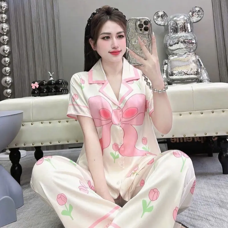 Bộ pizama lụa tay ngắn free size