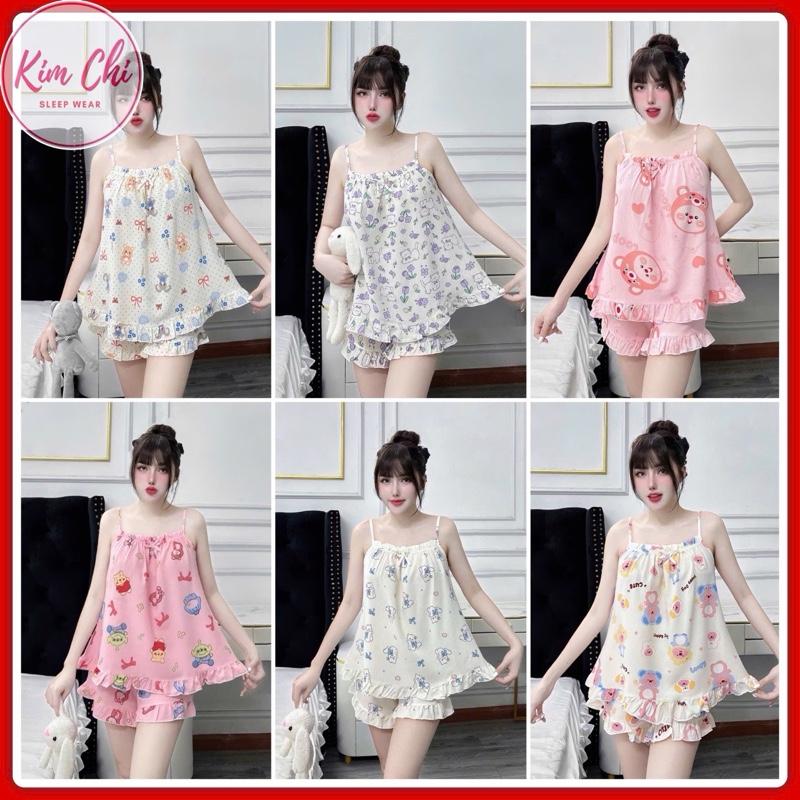 Đồ ngủ hai dây nhiều hoạ tiết dễ thương, chất liệu xốp mềm có size từ  40- 65kg