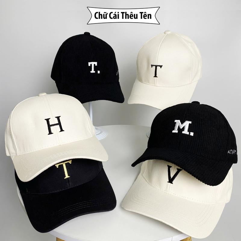 Mũ lưỡi trai thêu chữ cái A, B, P, R, S, K, H, L, W, Q, T D, Y, V, N chất nhung tăm Unisex Nam Nữa