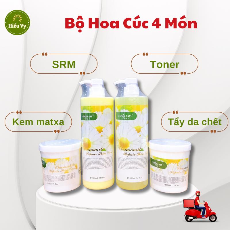  Bộ Chăm Sóc Da Hoa Cúc 4 Món   Sữa rửa mặt + nước hoa hồng + kem massage + tẩy da chết  Cho Spa TMV 