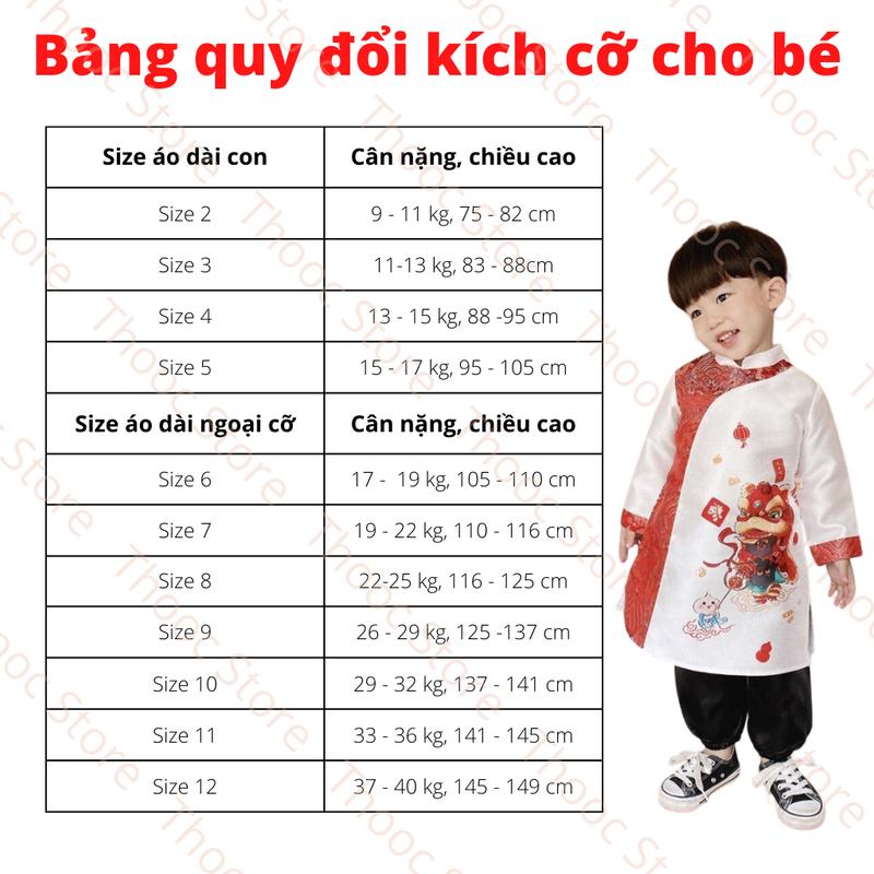Product Introduction of Áo dài bé trai cách tân Long Phụng thêu hình chắc chắn chất vải  trượt hàn size từ 9-40kg hai màu trắng/đỏ 0