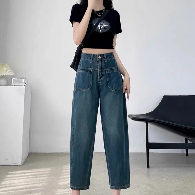 Quần jean baggy Nữ 9 tất vải mềm mại không giãn, quần jean Đậu bigsize- J8