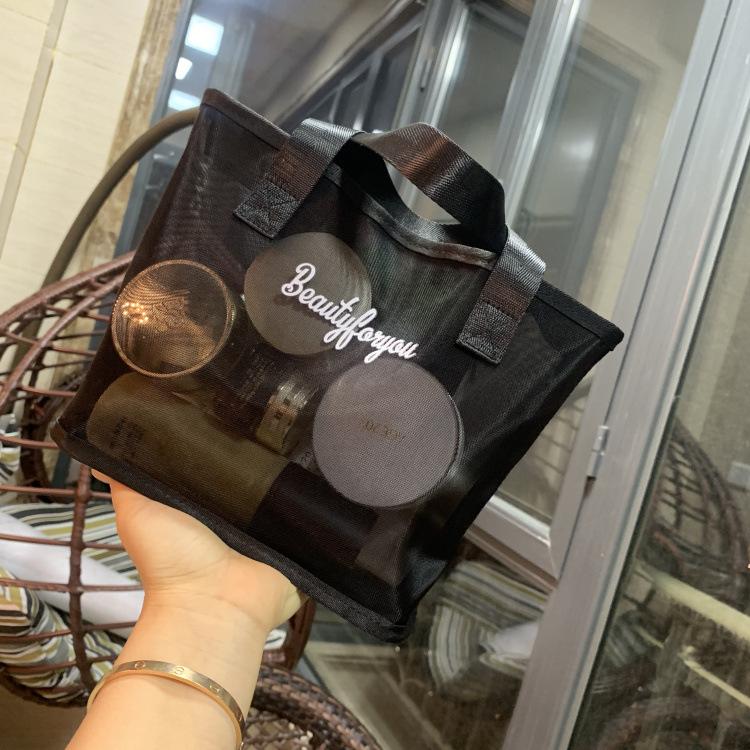 Product Introduction of New Korean Style Is Hollow out See through Mesh Portable Cosmetic Bag Large Capacity Wash Bag for Working Women's Handbag Mom 19