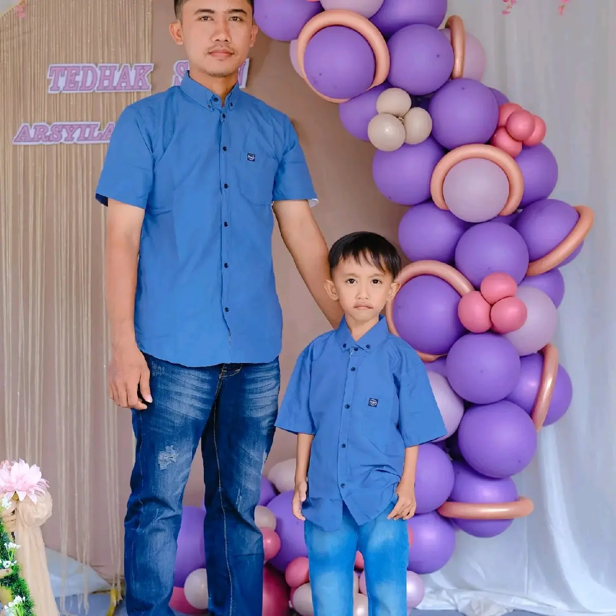 kemeja pria biru denim couple ayah dan anak Baju Dewasa Pendek Panjang