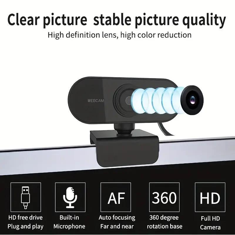 360° Rotatable Plug & Play USB Webcam, 1 Count 1080P HD Webcam, Mini Computer Network Webcam for Real-time Video Phone Conference Work, Suitable for PC Mac Laptop 3