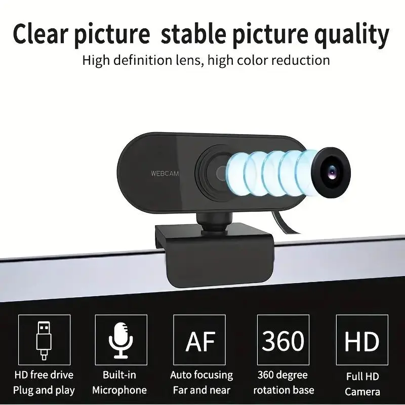 360° Rotatable Plug & Play USB Webcam, 1 Count 1080P HD Webcam, Mini Computer Network Webcam for Real-time Video Phone Conference Work, Suitable for PC Mac Laptop 2