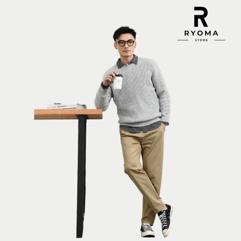 Álen cổ tròn nam nữ, álen RYOMA, chất len lông cừu hạt gạ, dày dặn, ấm áp, form dáng Hàn Áo Menswear Đen 5
