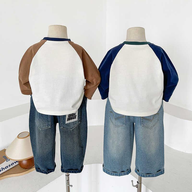 Wind Valley 2024 new children's clothing Korean version contrasting color raglan sleeve T shirt boys versatile base for spring and autumn 3