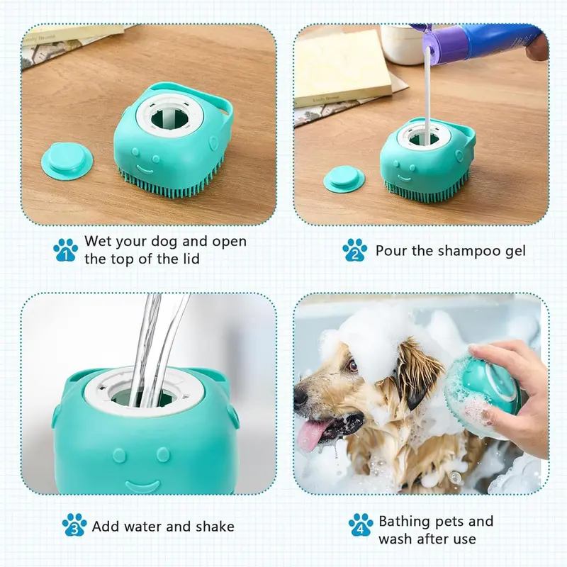 Pet Bath Soap Dispenser Massage Brush, Silicone Massager Shampoo Dispensing Brush, Christmas Dog Bath Shampoo Brush, Pet Bath Massage Brush 5