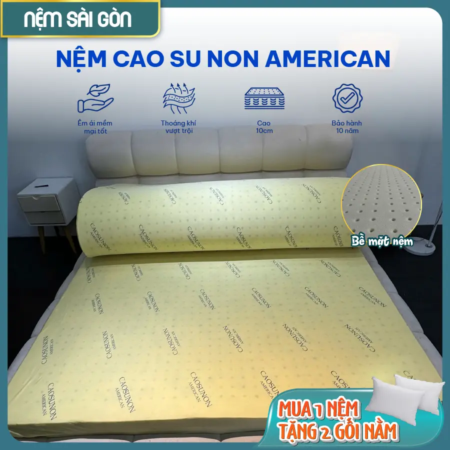 Nệm 1m6x2mx10cm Cao Su Non American hàng chính hãng ( Giá Tại Nhà Máy) natural latex gấp dày