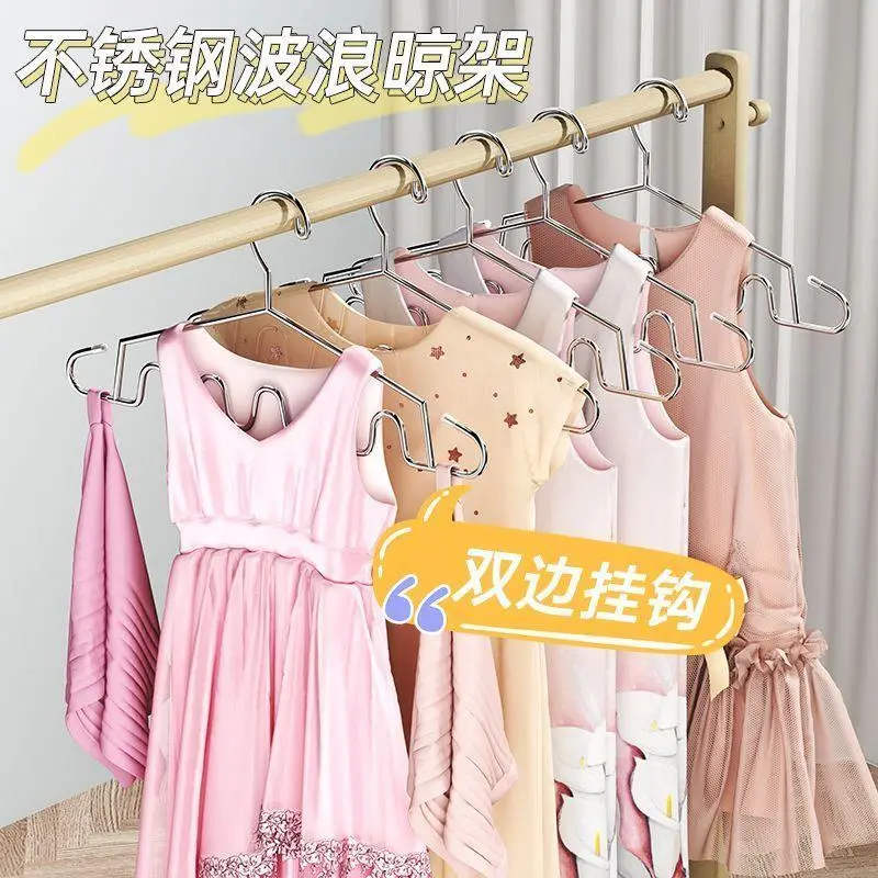 Móc treo quần áo bằng thép không gỉ, thiết kế gợn sóng, thích hợp cho đồ lót và dây treo, giá treo quần áo hình sóng, hỗ trợ quần áo, đa chức năng, gói 10