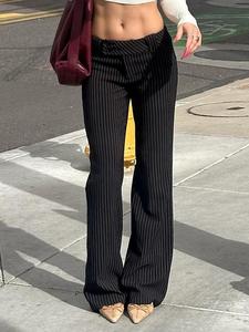 Pantalones acampanados con bolsillo con estampado de rayas para mujer, pantalones casuales cómodos con cintura caída y parte inferior de campana para el verano, parte inferior de mujer para uso diario
