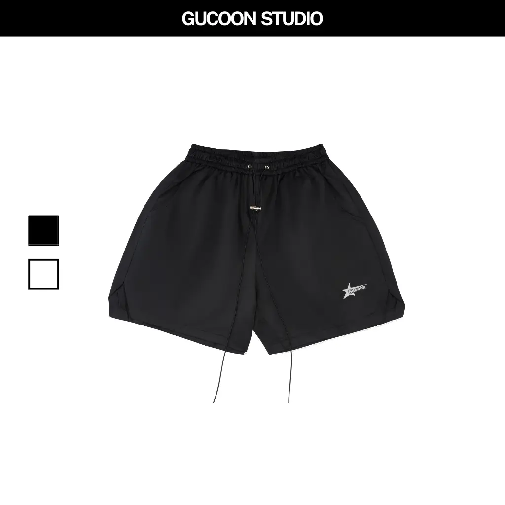 Nylon Short Gucoon | Quần Short Nam Nữ Vải Dù Gió, Quần Đùi Nam Ống Rộng Lưng Thun Dây Rút Form Trên Gối Menswear Bigsize Đen Trắng Có Túi quần  đùi Ong