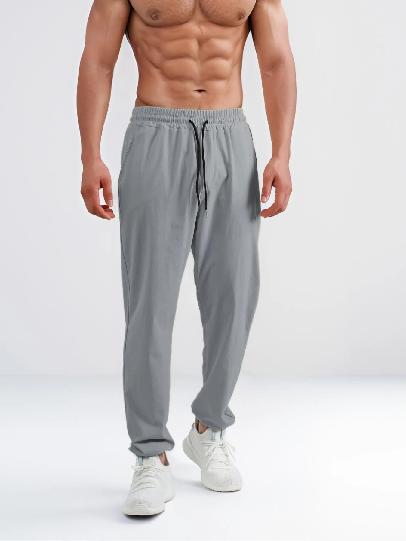 Men's Solid Color Drawstring Waist Pants, Regular Fit Casual Comfortable Breathable Quick Drying Pocket Jogger Pants for Spring & Fall, Men's All-Match Bottoms for Daily Wear