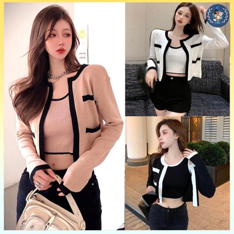 [A031] SET (2 MÓN) áo khoác ngoài len cardigan TAY DÀI kèm áo 2 dây sang chảnh hàng dệt kim Quảng Châu cực xinh - L2M (Top tingoan Nhung Women ) 【 hoa hồng  
