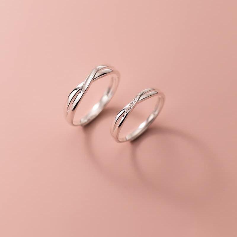  Nhẫn bạc đôi TLEE mẫu thắt chéo đính đá nam nữ đeo đẹp TLEE JEWELRY ND0213 