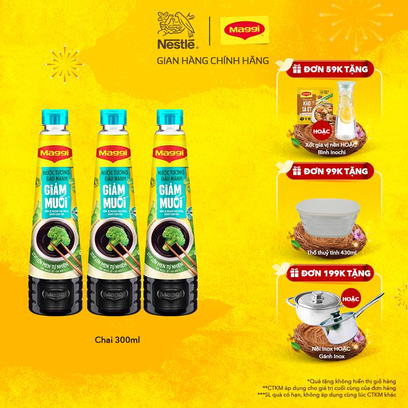 Nestlé VN Combo 3 Nước Tương MAGGI Đậu Nành Giảm Muối (Chai 300ml)-ST