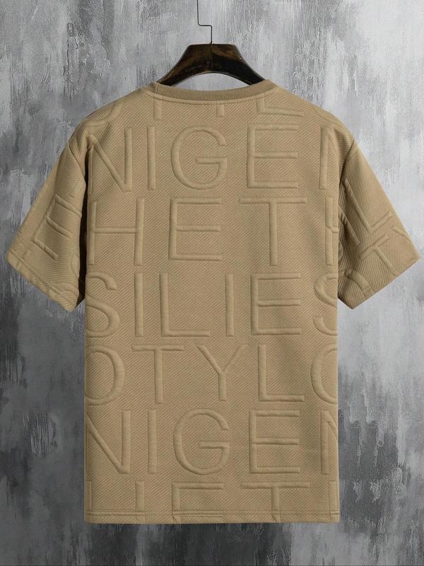 Men's Regular Fit Letter Embossed Round Neck Tee, Graphic Tees Y2K, Casual Shortsleeve Crewneck T-shirt for Summer, Comfy Men's Streetwear Top for Daily Wear, Menswear 5