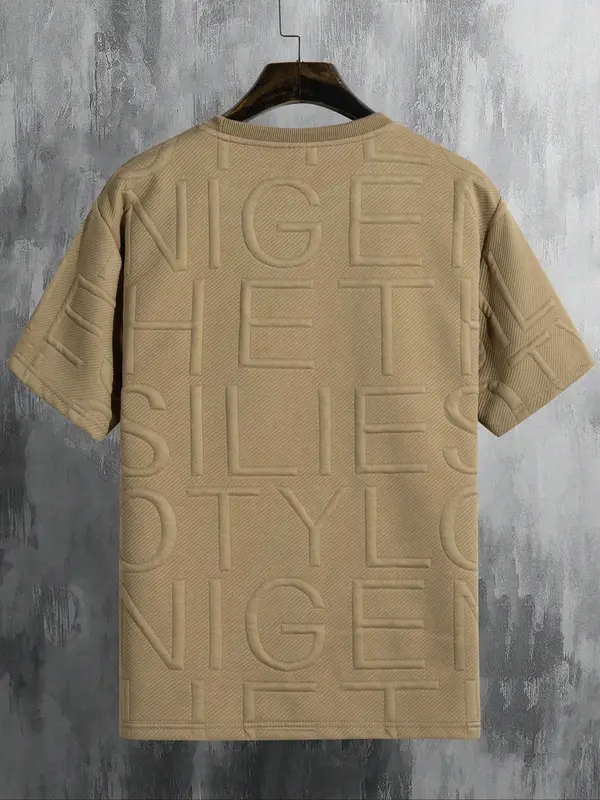 Men's Regular Fit Letter Embossed Round Neck Tee, Graphic Tees Y2K, Casual Shortsleeve Crewneck T-shirt for Summer, Comfy Men's Streetwear Top for Daily Wear, Menswear 5