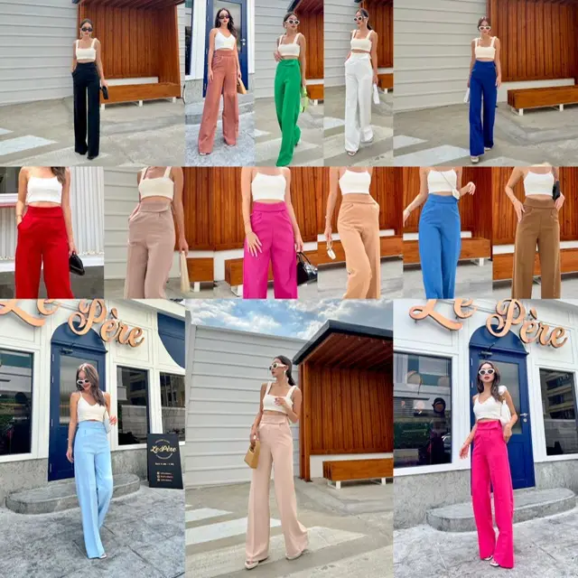 Celana Promthong KPLS High Waist Kulot Zipper Samping Katun Tidak Stretch Bangkok Wanita