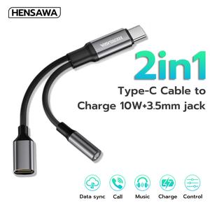 HENSAWA รุ่น AD184 รองรับการชาร์จ 2-in-1 USB C to 3.5mm+USB C Converter Aluminum Alloy Shell Support Charging PD 10W (ไม่มีชิป DAC)