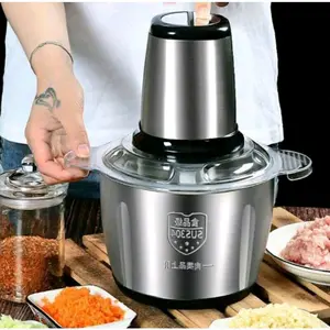 blender chopper daging bakso bumbu buah sayur bahan stainles anti pecah anti karat kapasitas 2liter jumbo 4 mata pisau tajam bisa menghancurkan daging, chopper serbaguna bahan stainles, blender chopper daging