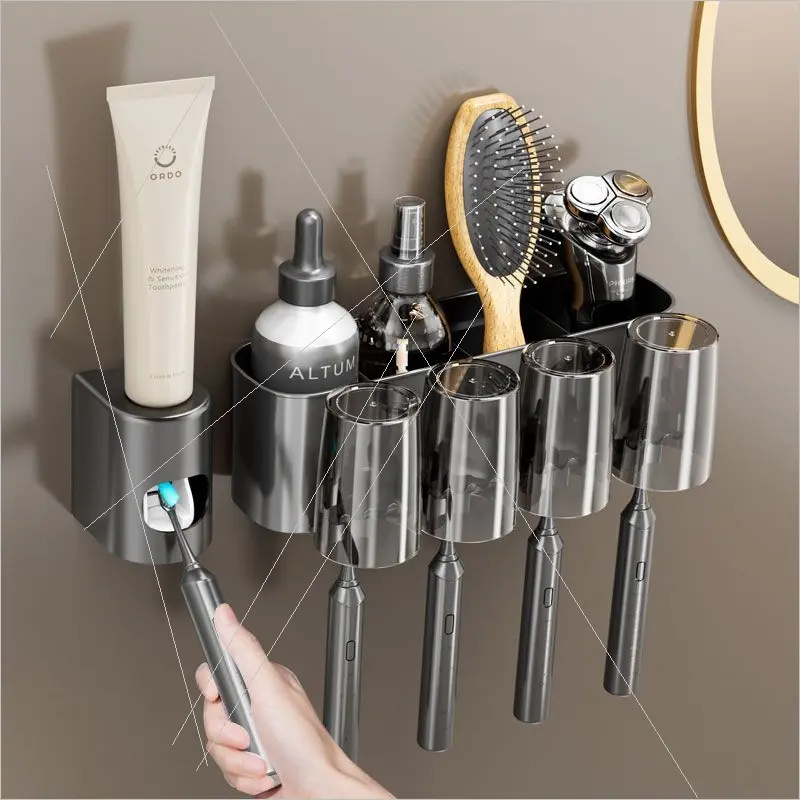 Toothbrush rack punch-free mouthwash Cup toothbrush cup wall-mounted toilet wall-mounted storage box tooth cylinder set