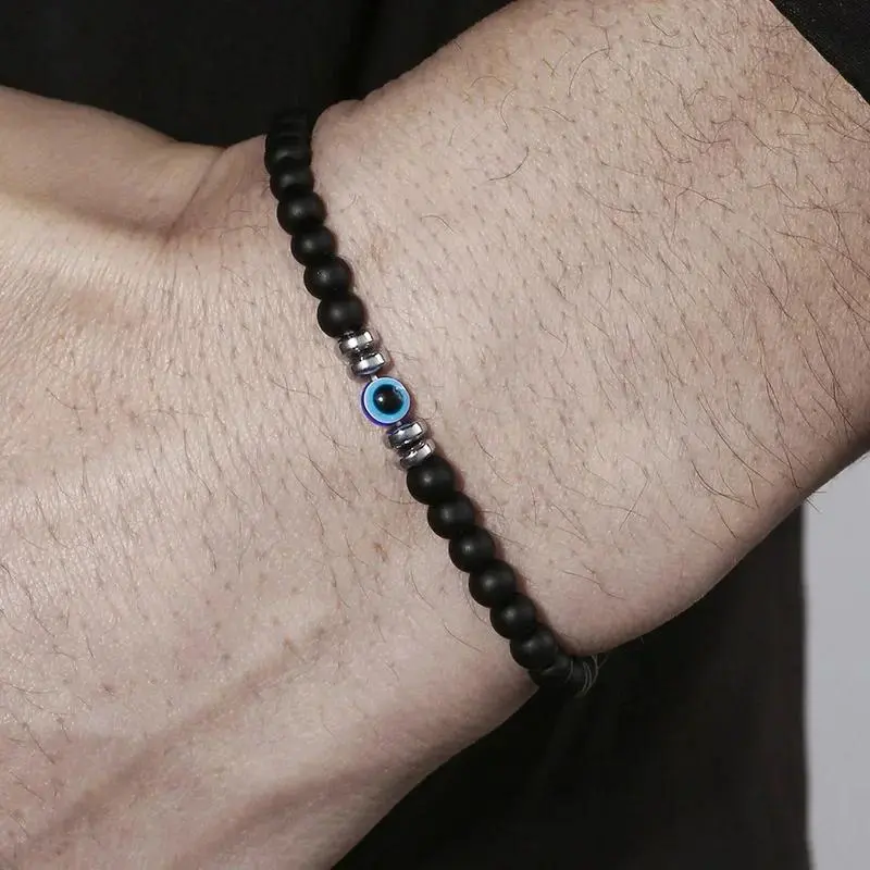 Exquisite 4mm Natural Stone Beads Bracelet for Women Men Lucky Turkish Blue Evil Eye Elastic Bracelet Couple Yoga Wrist Jewelry tennis bracelet bracelets  men art  phro