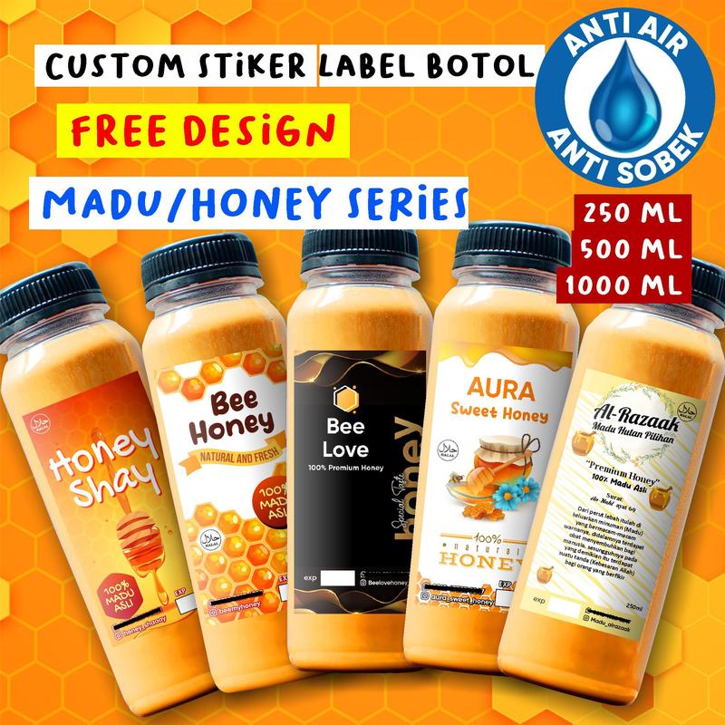 [Custom] Stiker Label Madu Stiker Honey asli lebah tawon 250ml, 500ml ...