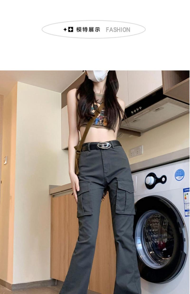 Product Introduction of Cargo Pants for Women Slightly Flared Overalls Women's Autumn 2023 New High Waist Slimming Retro Hot Girl Draping Horseshoe Pants 8