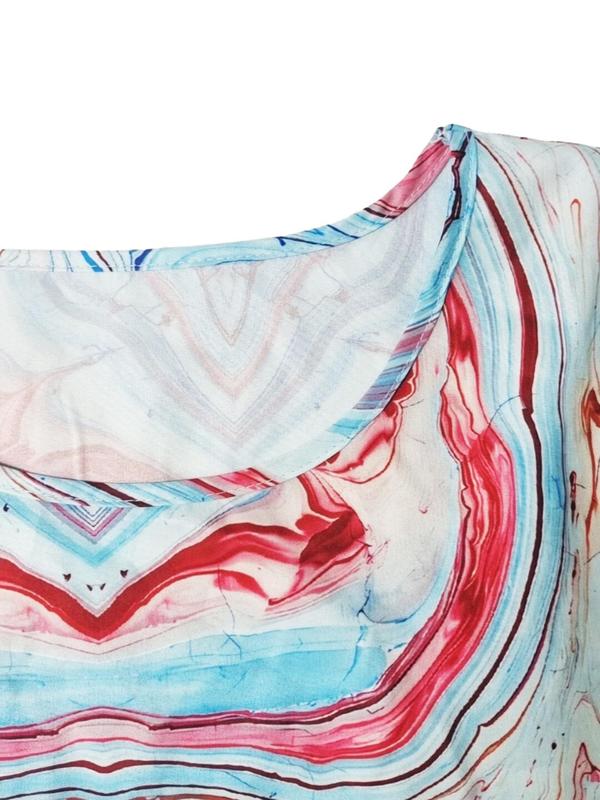 Plus Size Marble Print Blouse, Casual Long Sleeve Round Neck Top, Women's Plus Clothing for Daily Wear 3